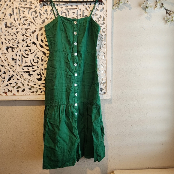 NATION LTD MIDI DRESS STRAPPY ORGANIC LINEN FRONT BUTTON SZ MEDIUM EUC - Picture 9 of 16